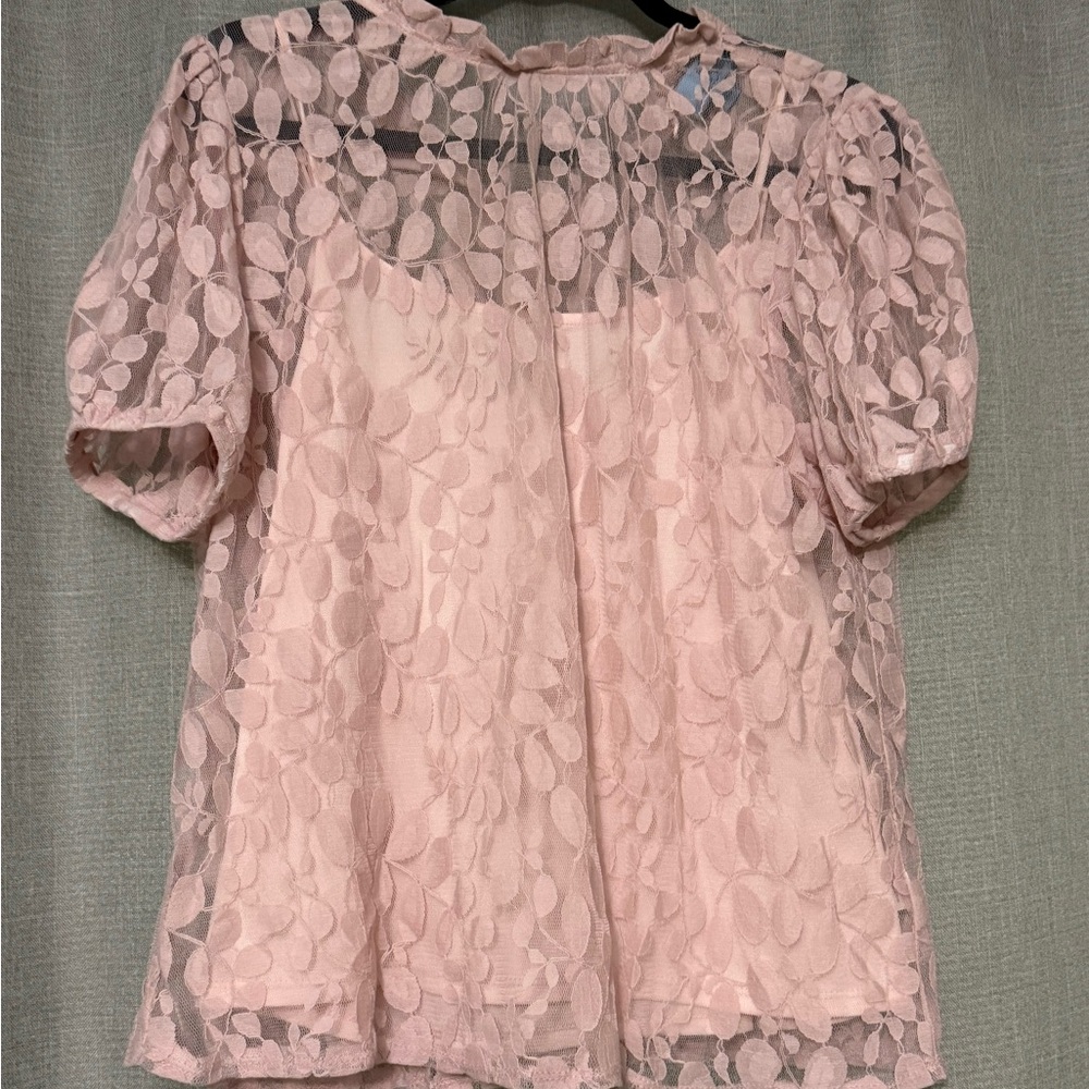 CeCe Pink Lace Blouse